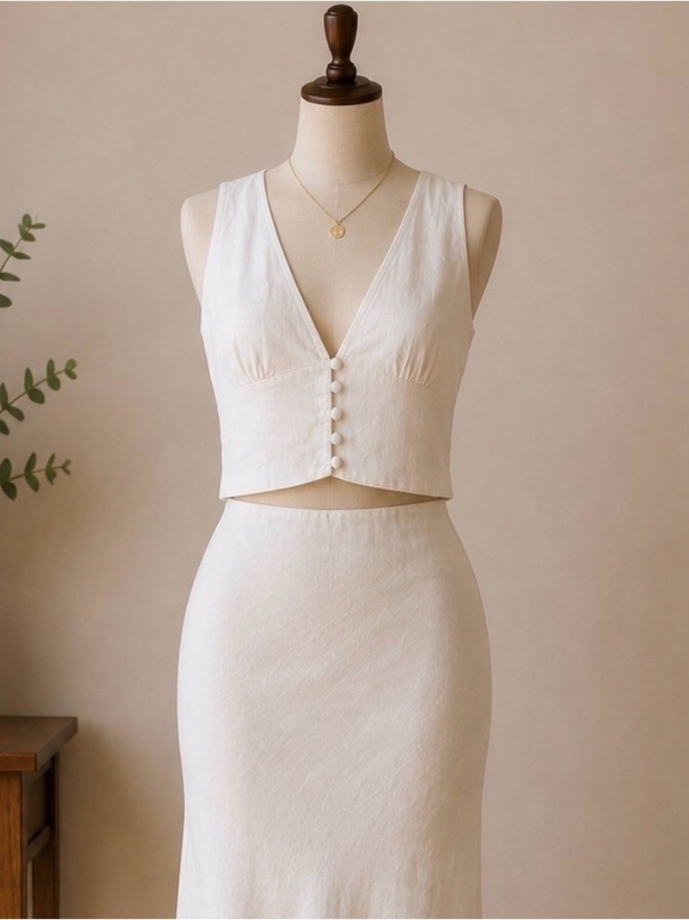 Aerie Boho Linen Blend Button Front Crop Top Ivory Smocked Back Size Medium